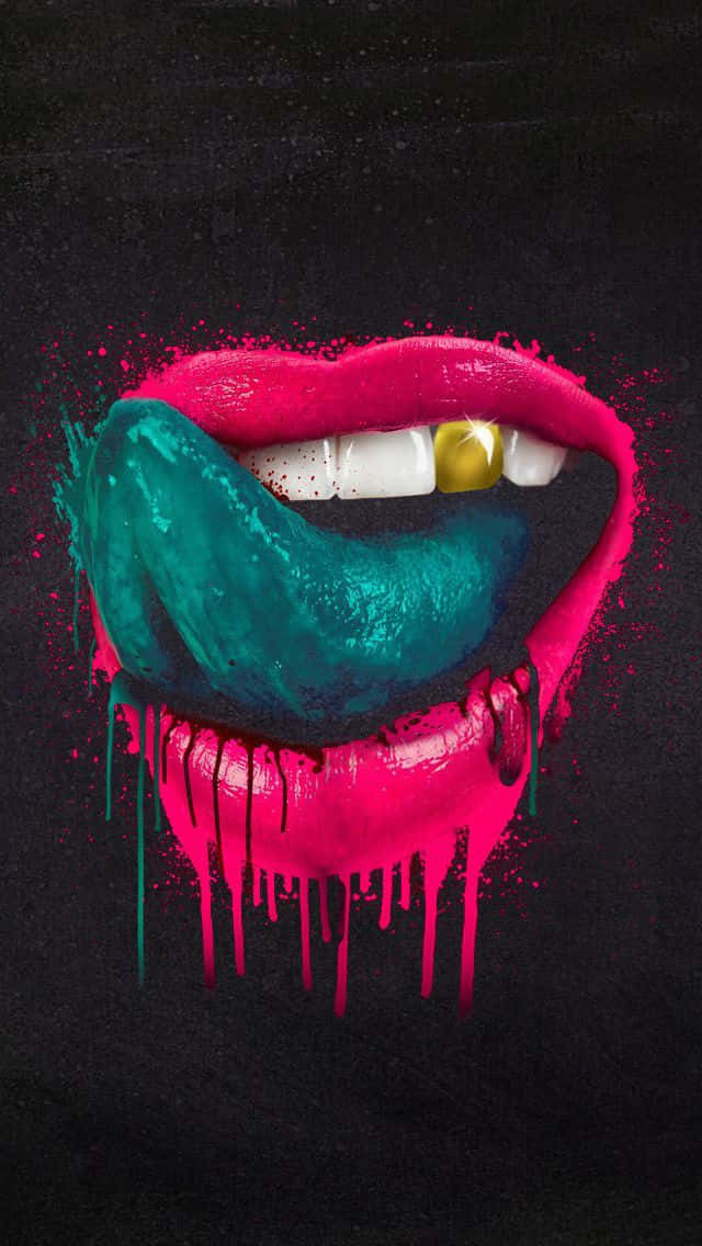 green tongue out, vibrant pink, teal lips, SD Phone Wallpaper