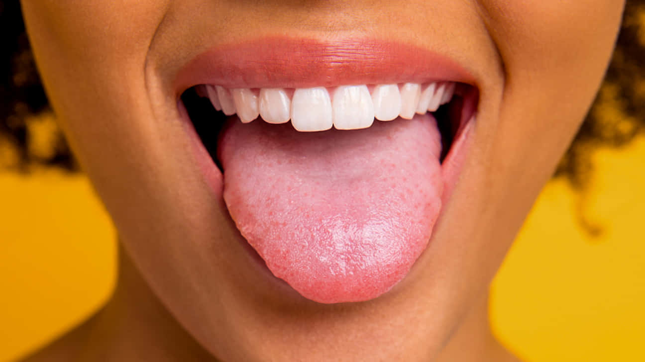 woman, tongue out, showing teeth, HD Desktop Wallpaper