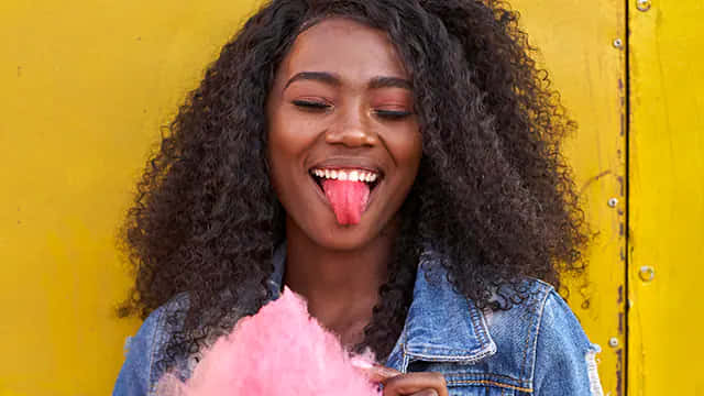 girl, curly hair, tongue out, SD Desktop Wallpaper