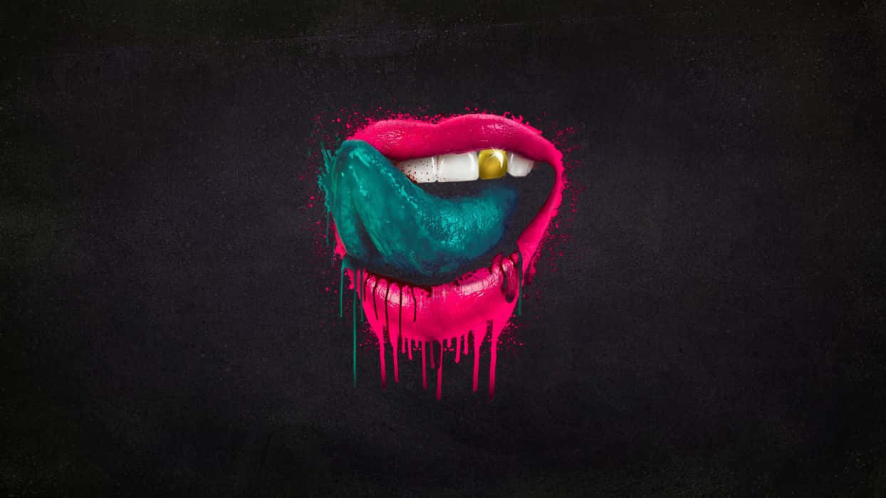oral green tongue, vibrant pink lips, teal paint, SD Desktop Wallpaper