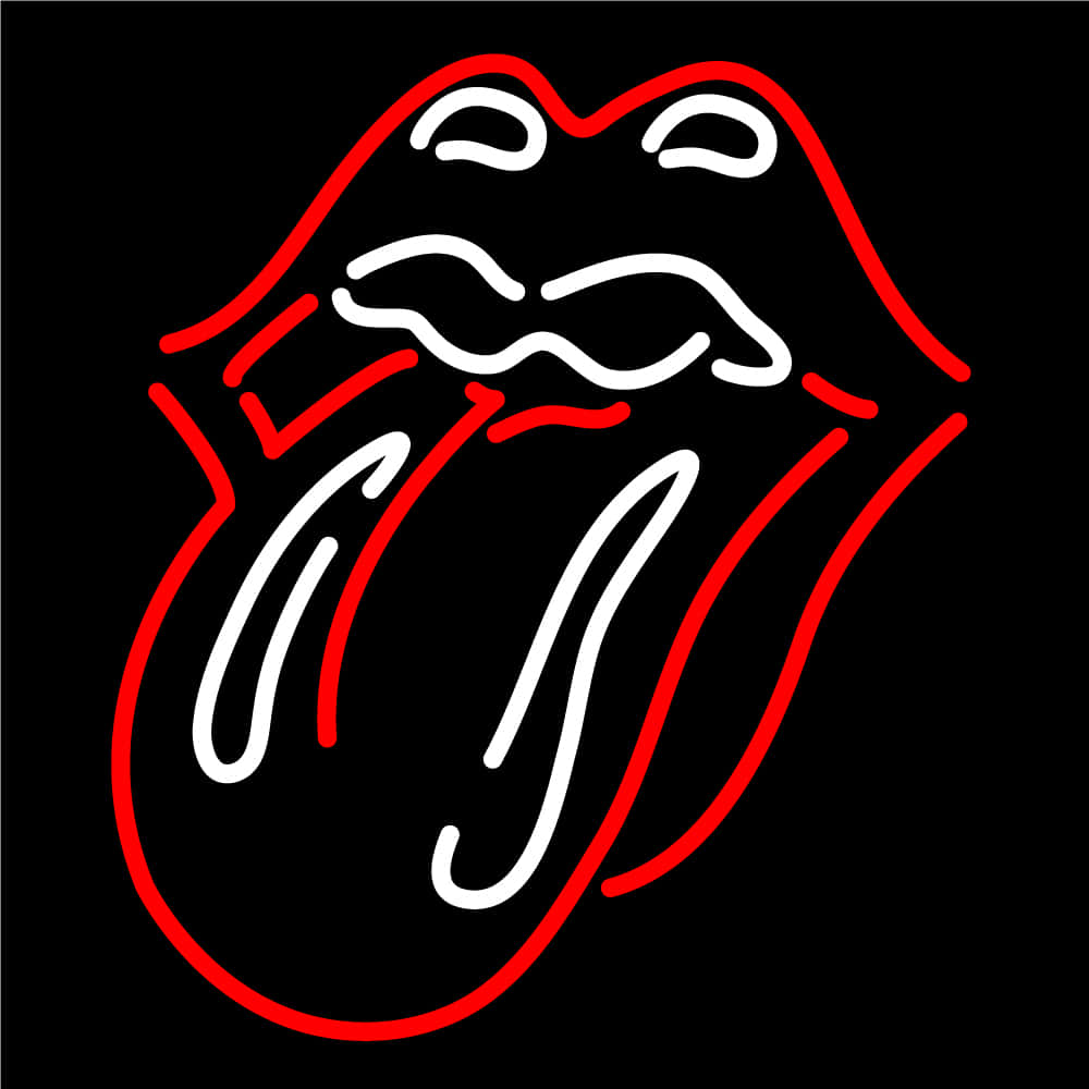 glowing red and white neon sign, stylized tongue sticking out, lips, SD Desktop Wallpaper