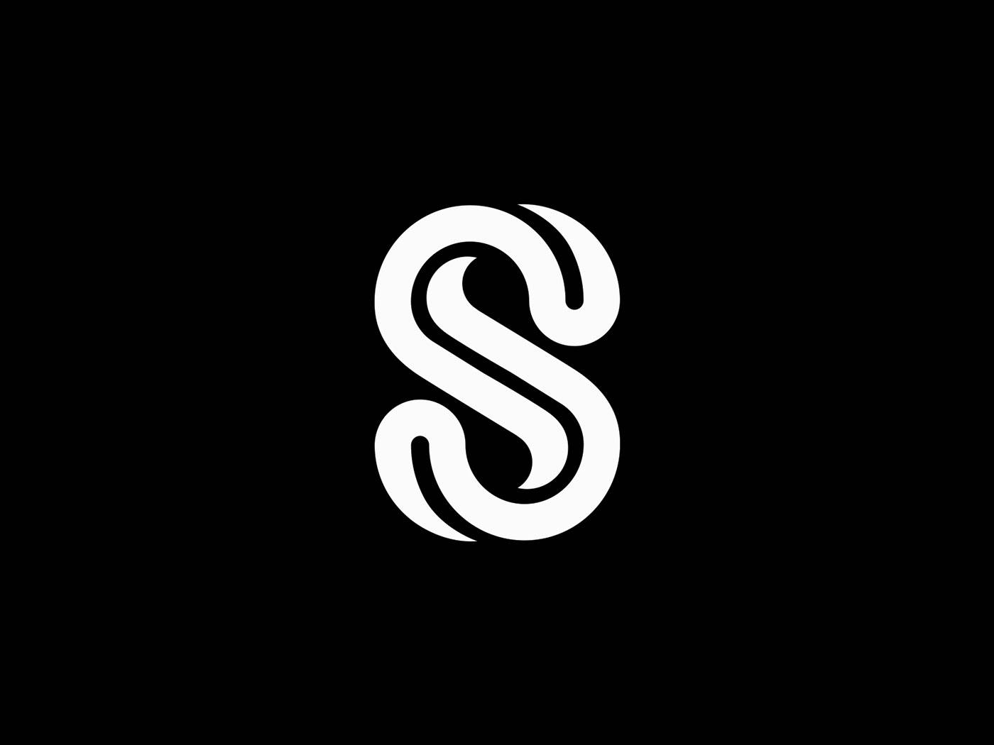 Tongue-Like S, minimalist white stylized S logo, solid black background, HD Desktop Wallpaper