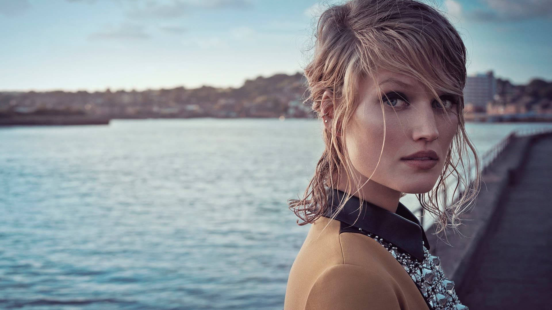 Toni Garrn, lakeside view, waterfront pier, Full HD Desktop Wallpaper