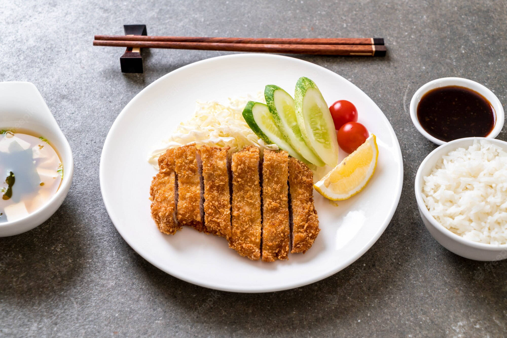 Tonkatsu, cucumber slices, golden-brown sliced katsu, Full HD Desktop Wallpaper