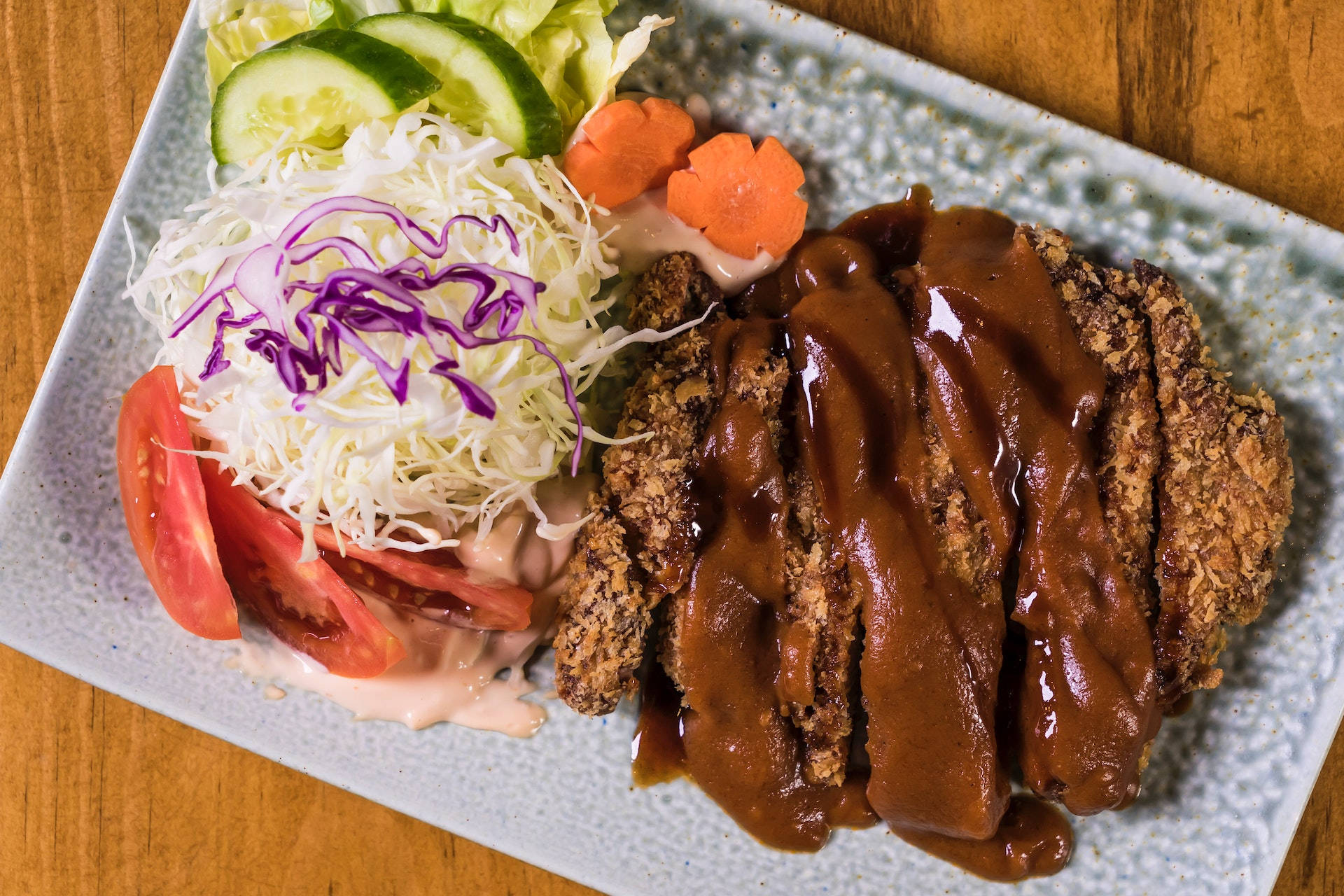 Tonkatsu, crispy breaded cutlet, glossy brown sauce, Full HD Desktop Wallpaper