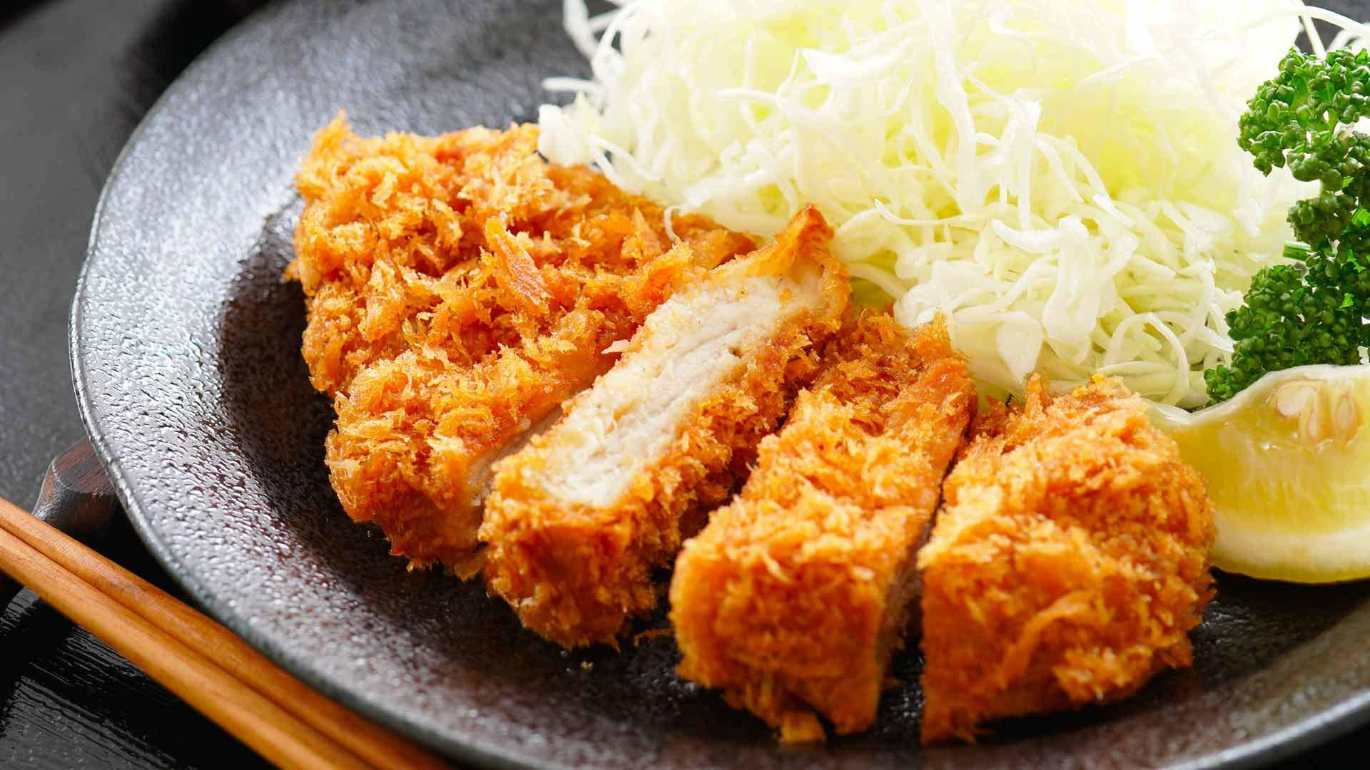 Tonkatsu, deep fried pork cutlet, shredded cabbage, Full HD Desktop Wallpaper