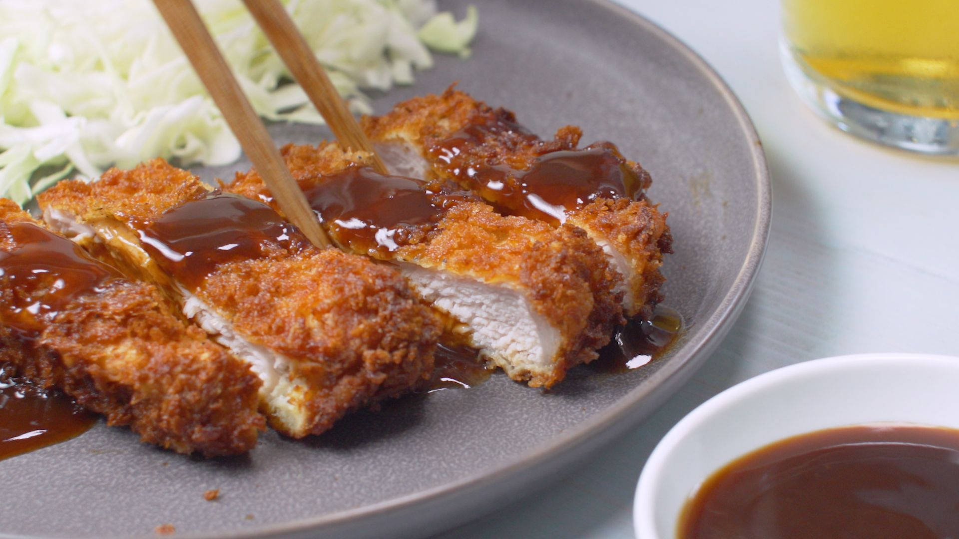 Tonkatsu, golden-brown katsu, glossy sauce, Full HD Desktop Wallpaper