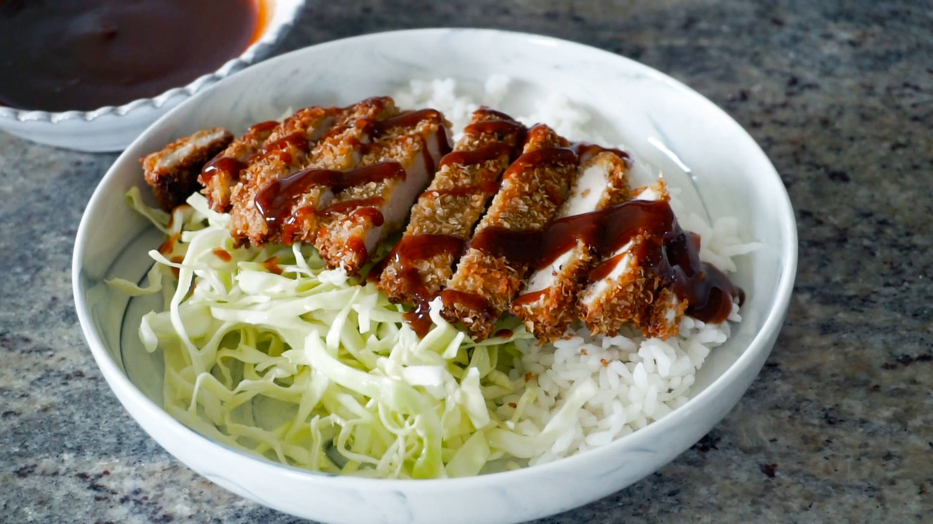 Tonkatsu, cabbage slaw, rice, Full HD Desktop Wallpaper