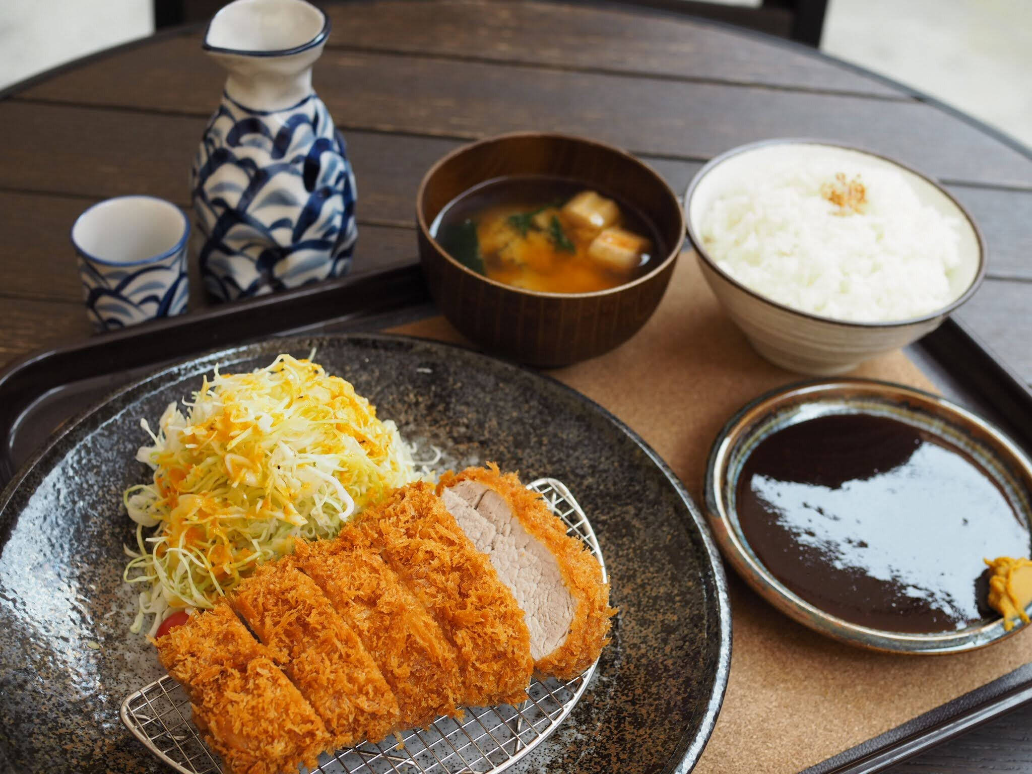 Tonkatsu, shredded cabbage, rice miso soup, Full HD Desktop Wallpaper