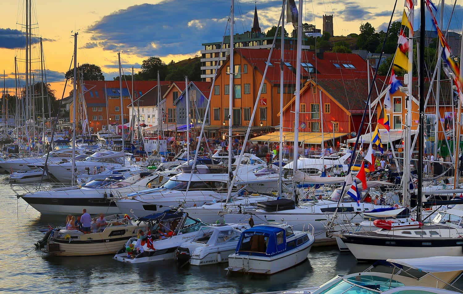 Tønsberg, marina, dusk, HD Desktop Wallpaper
