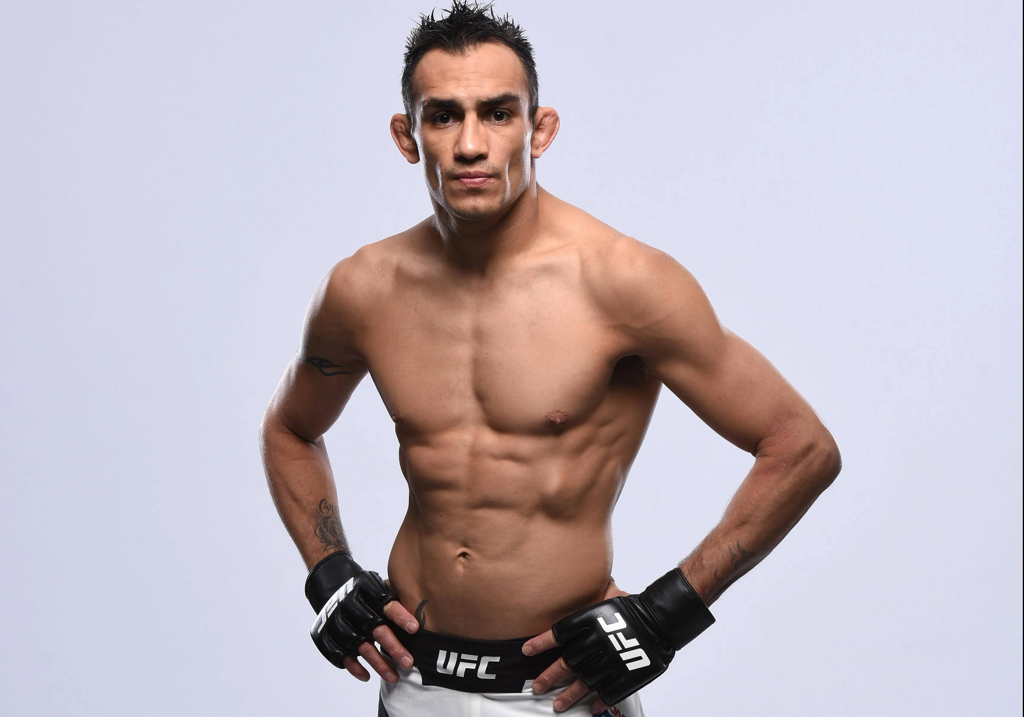 Tony Ferguson, UFC gloves, light gray background, 2K Desktop Wallpaper