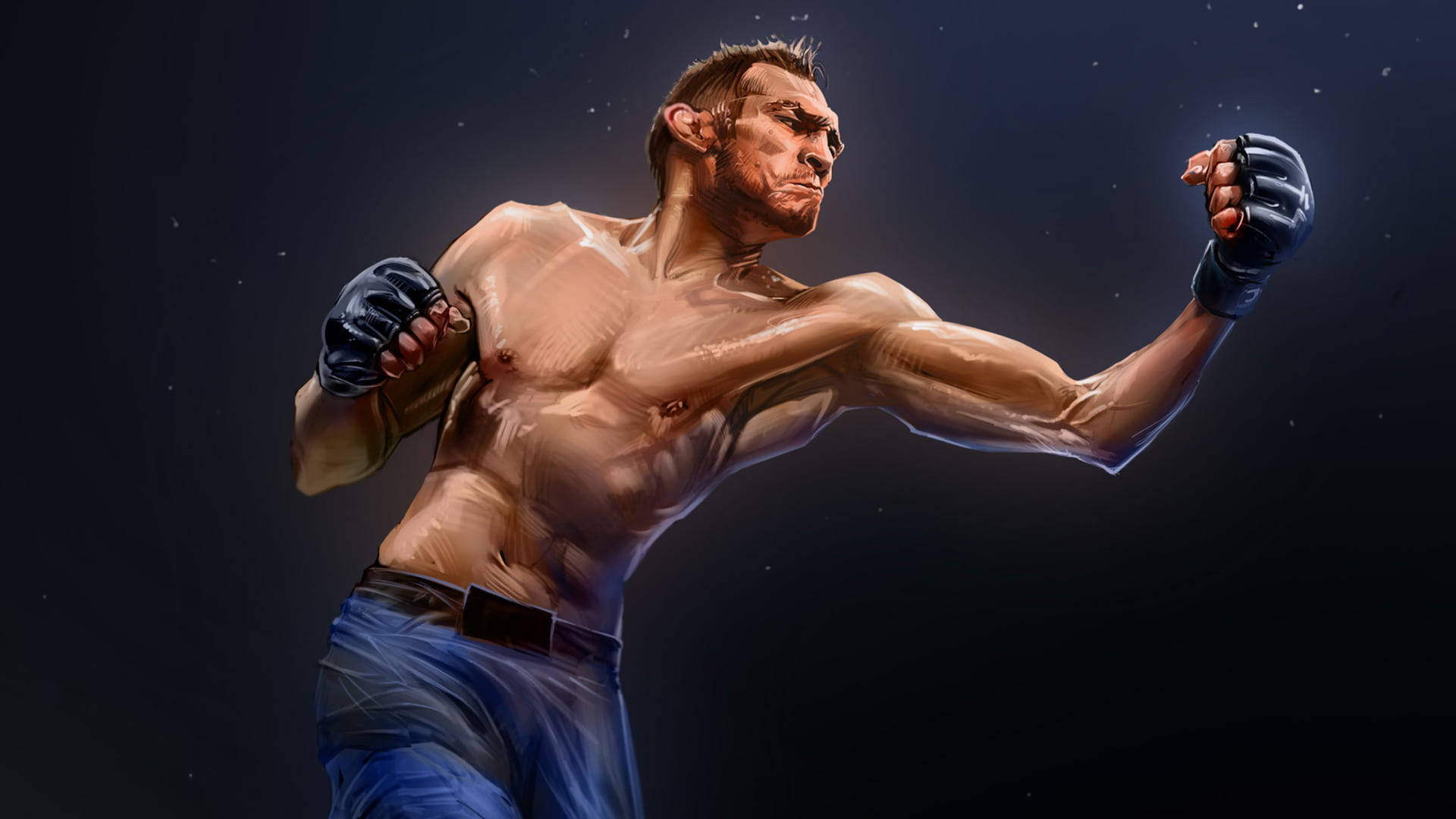 Tony Ferguson, blue shorts, gloves, Full HD Desktop Wallpaper