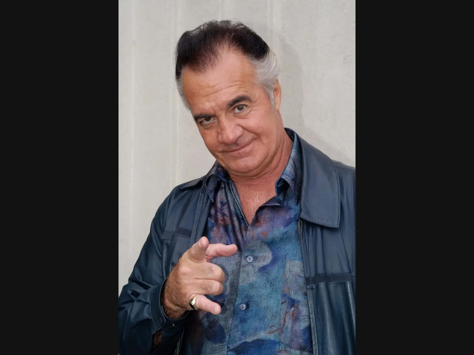 Tony Sirico, blue leather jacket, patterned shirt, HD Desktop Wallpaper