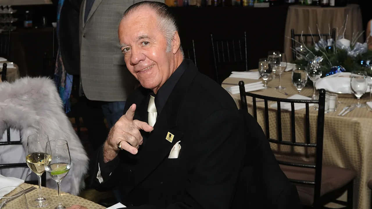 Tony Sirico, black suit, formal dinner table, HD Desktop Wallpaper