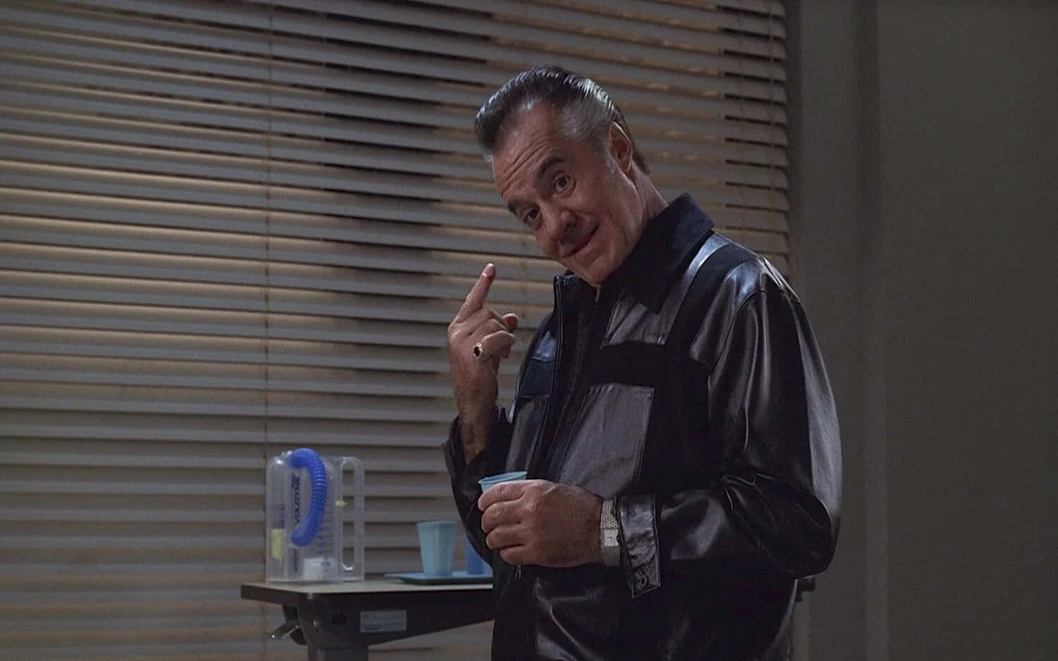 Tony Sirico, black leather jacket, dimly lit room, HD Desktop Wallpaper
