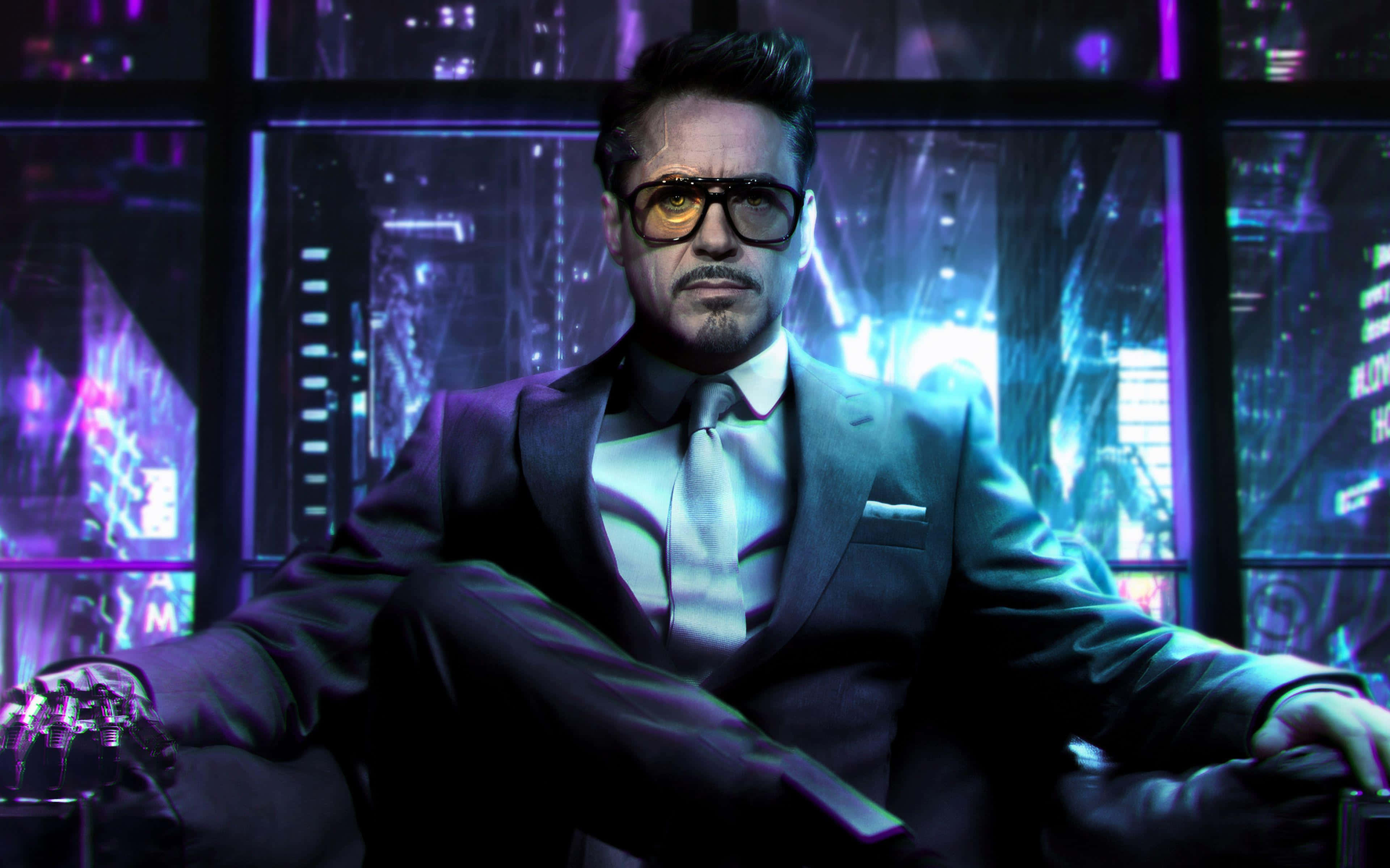 Tony Stark, sleek suit, glasses, 4K Desktop Wallpaper