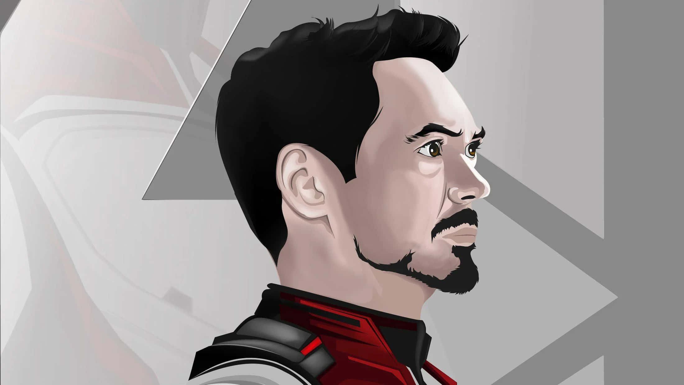 Tony Stark, red and black armored suit, geometric gray background, Full HD Desktop Wallpaper