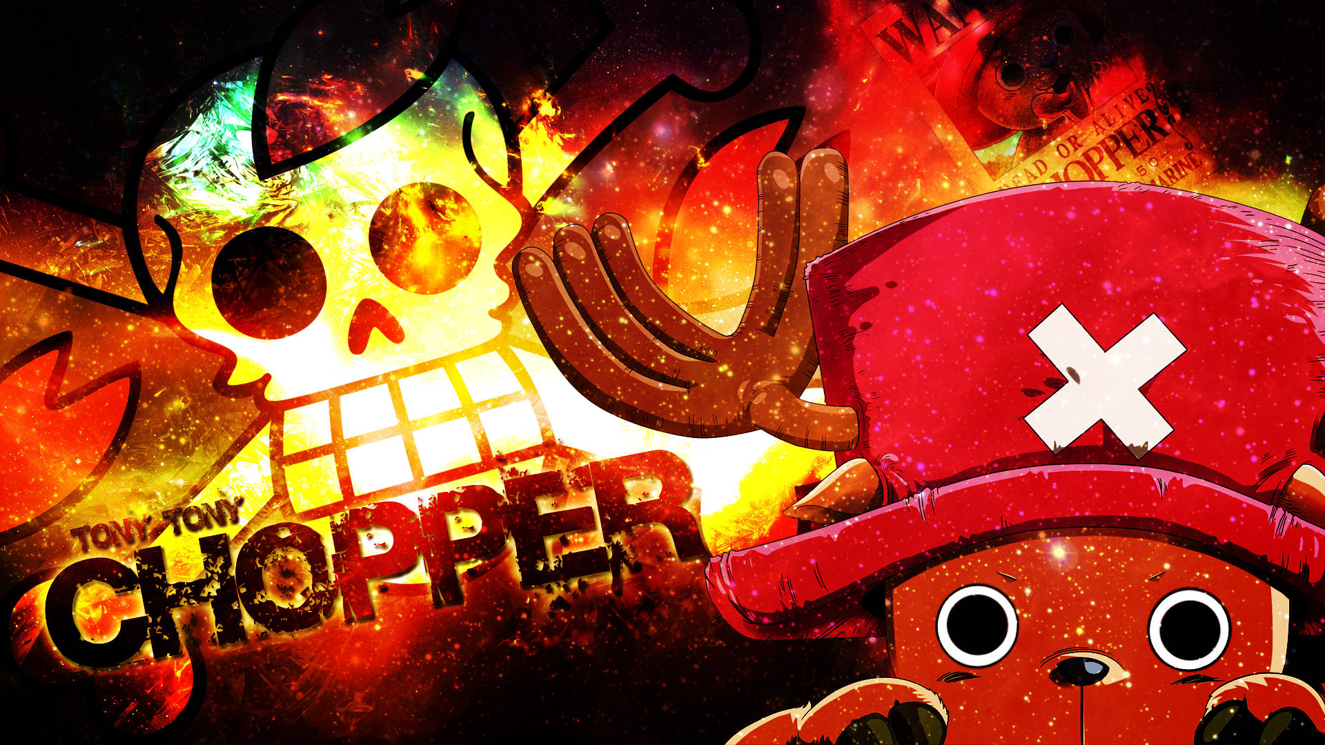 Tony Tony Chopper, red themed, fiery skull, Full HD Desktop Wallpaper