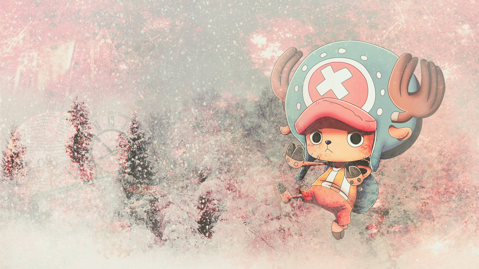 Tony Tony Chopper, pink snow, snowy forest, Full HD Desktop Wallpaper