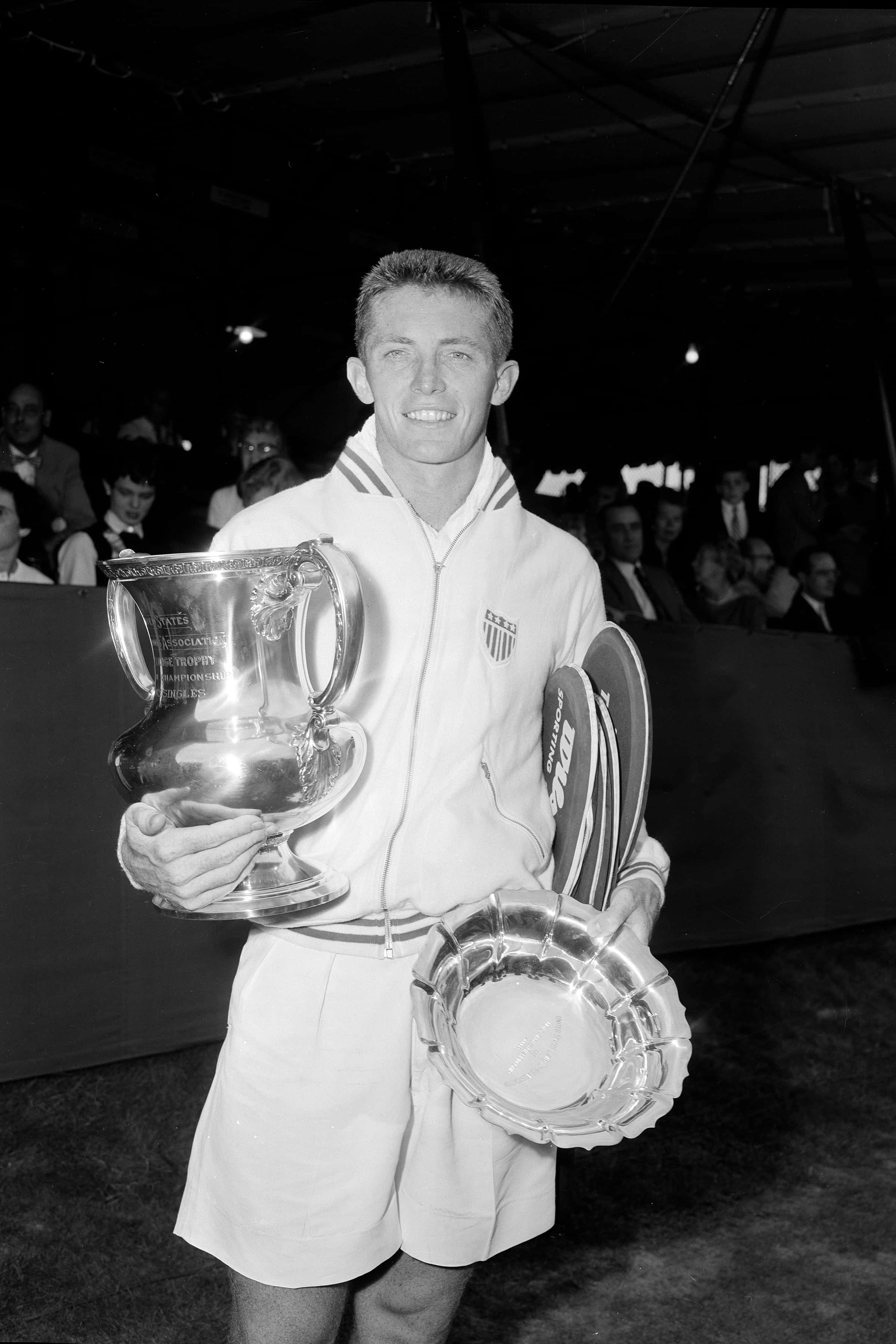 Tony Trabert, 1955 U.S. Tennis Champion, white tracksuit, 2K Phone Wallpaper