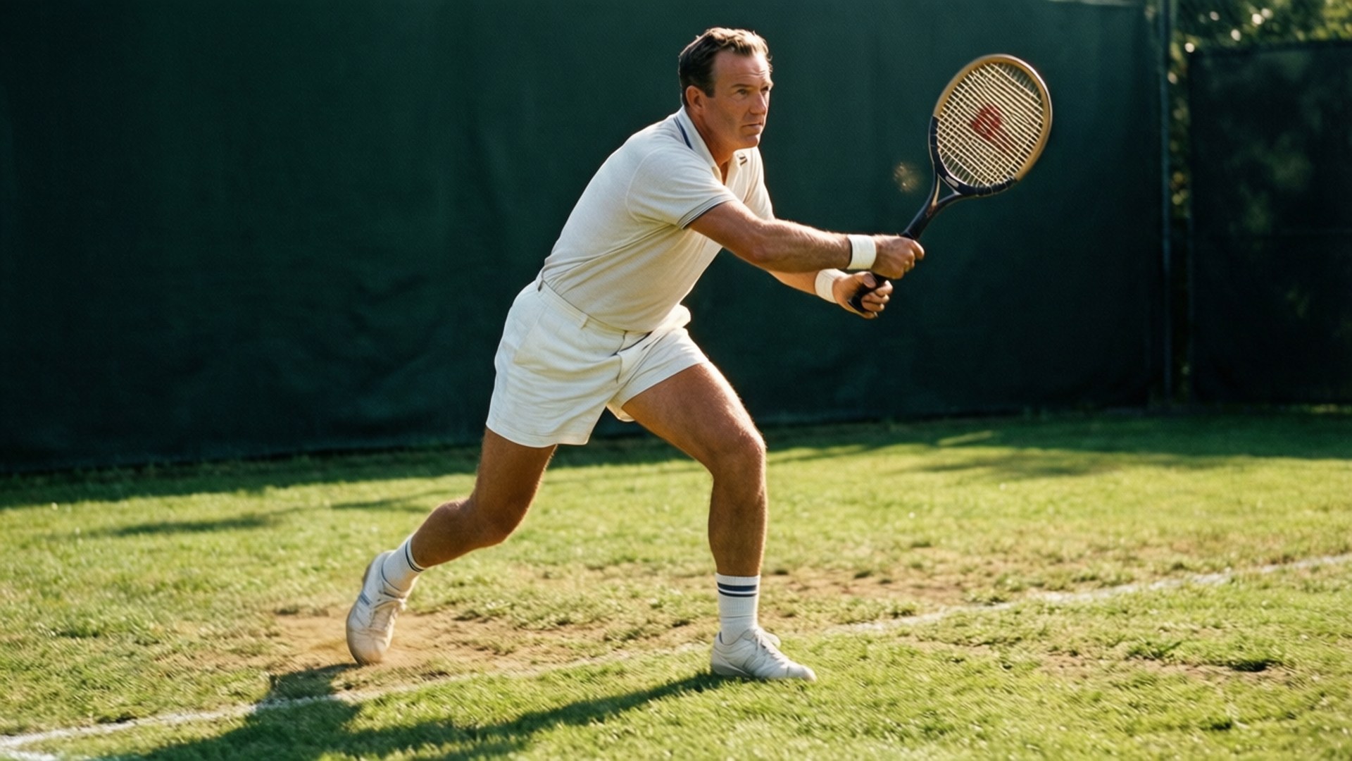Tony Trabert, mid-serve, grass court, Full HD Desktop Wallpaper