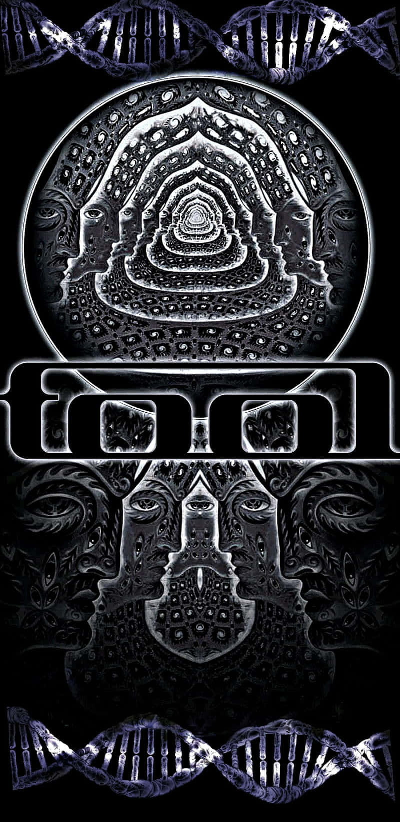 Tool, black and white digital artwork, symmetrical tunnel of faces, HD Phone Wallpaper