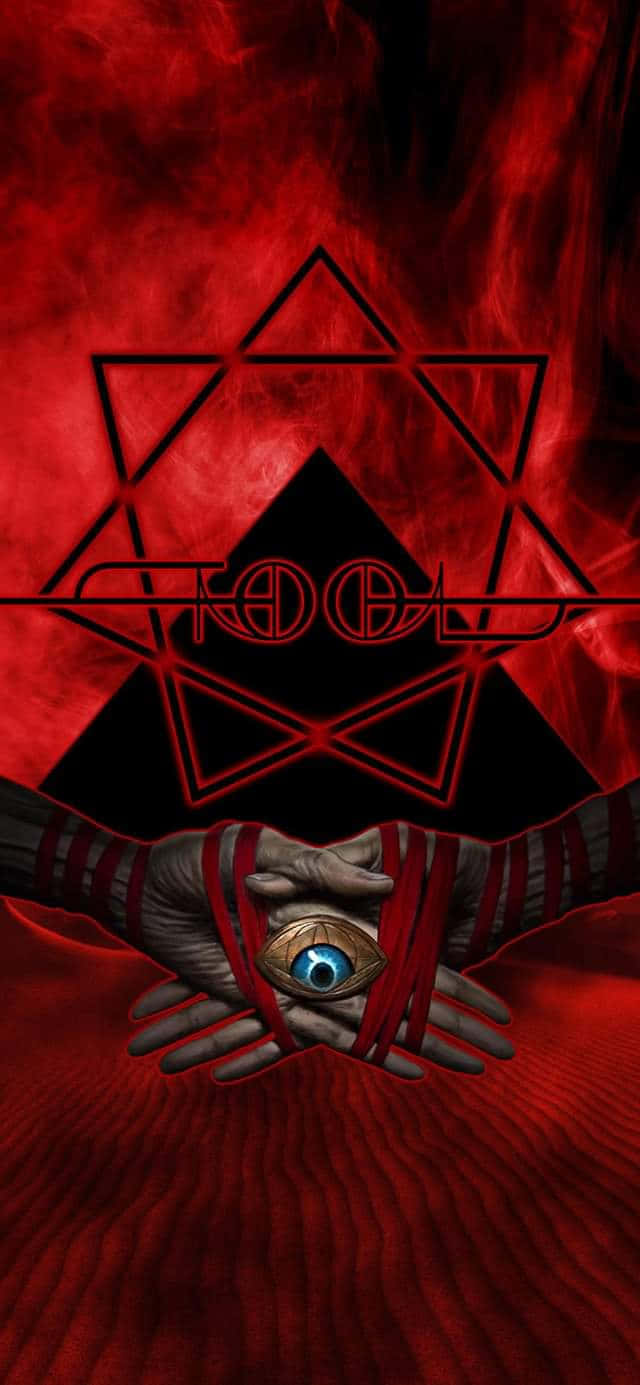 Tool Band, red geometric symbol, swirling crimson background, HD Phone Wallpaper