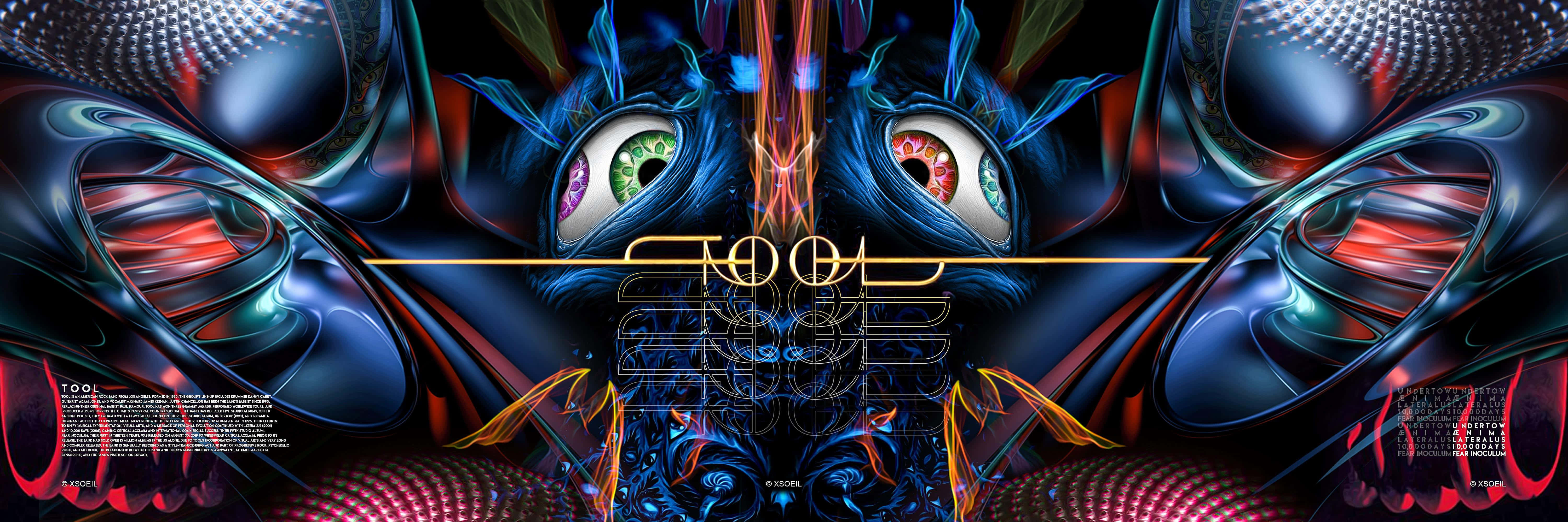 Tool Band, glowing alien eyes, rainbow irises, 5K Desktop Wallpaper