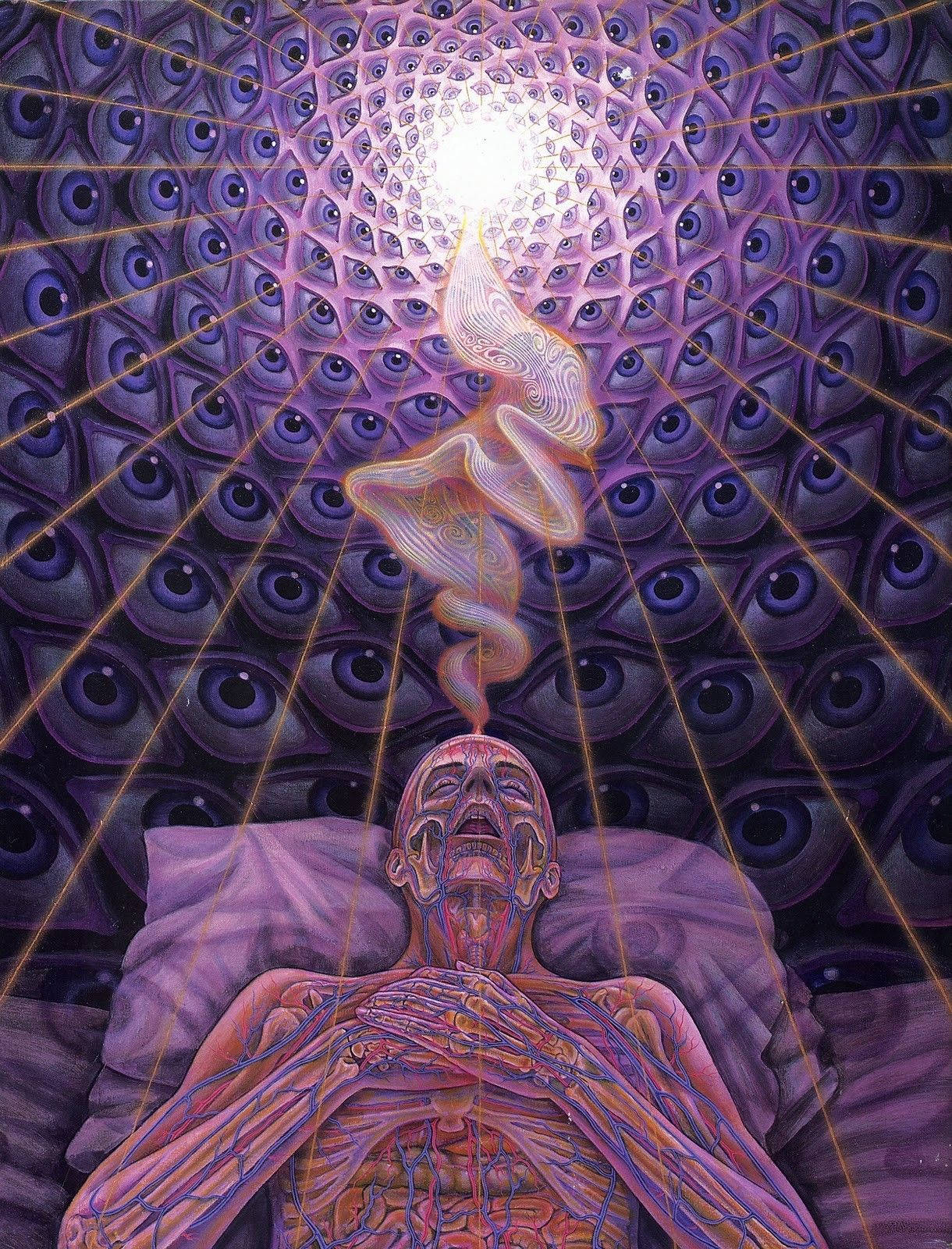 Tool, purple trippy art, spiraling golden light, HD Phone Wallpaper