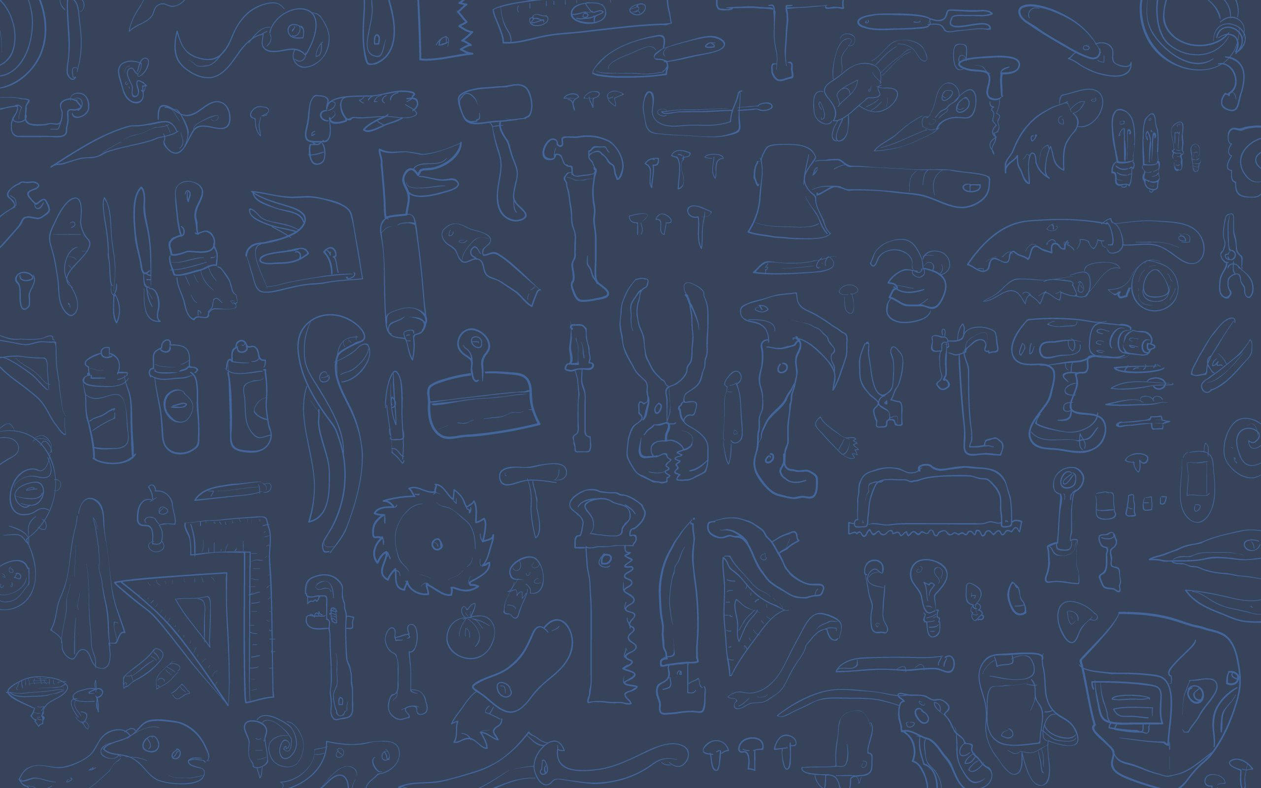 blue background, tool pattern, hand-drawn tool outlines, 2K Desktop Wallpaper