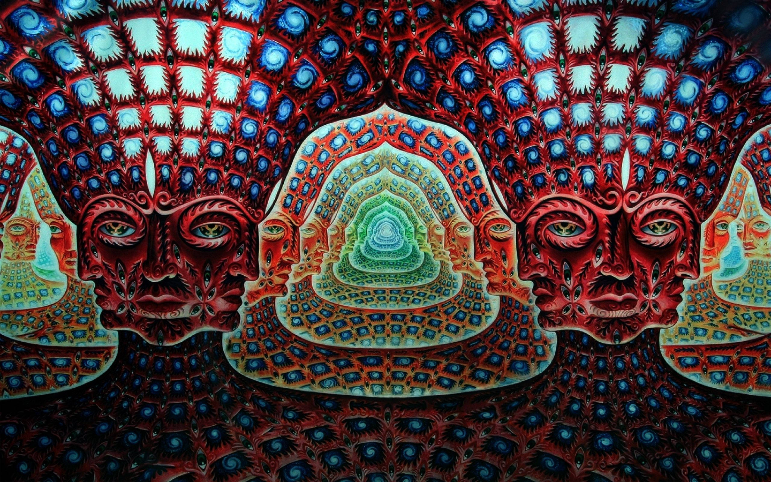 Tool, Red and Blue Art, surreal faces, 2K Desktop Wallpaper