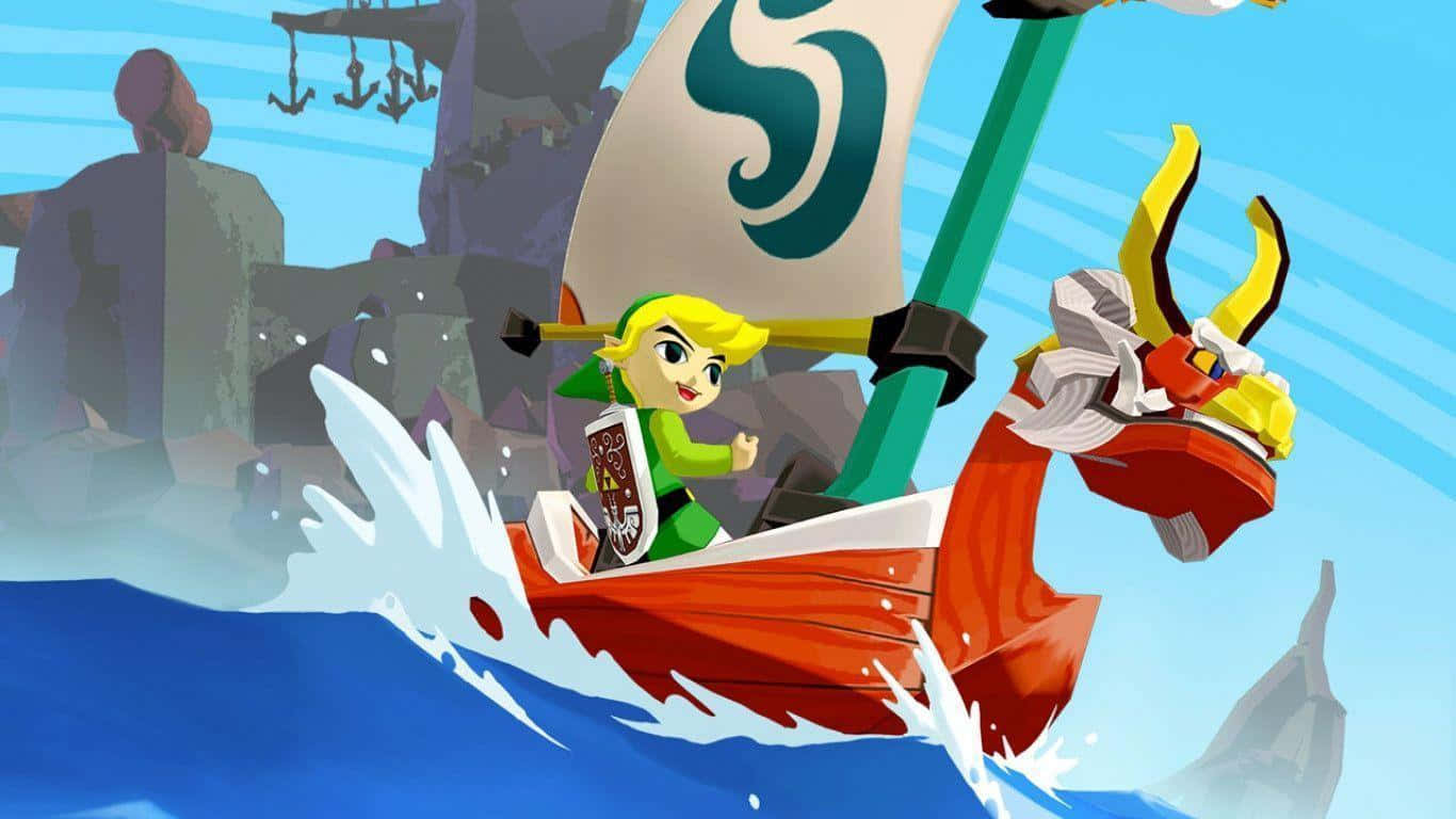 Toon Link, red dragon-headed boat, green sail, HD Desktop Wallpaper