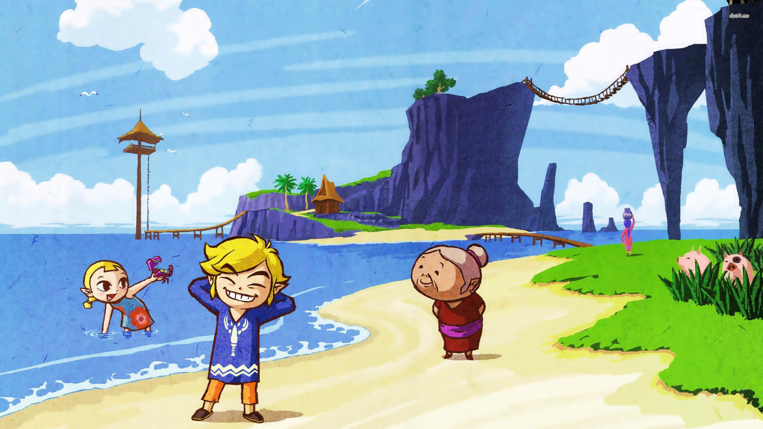 Toon Link, beach, cliffs, 2K Desktop Wallpaper