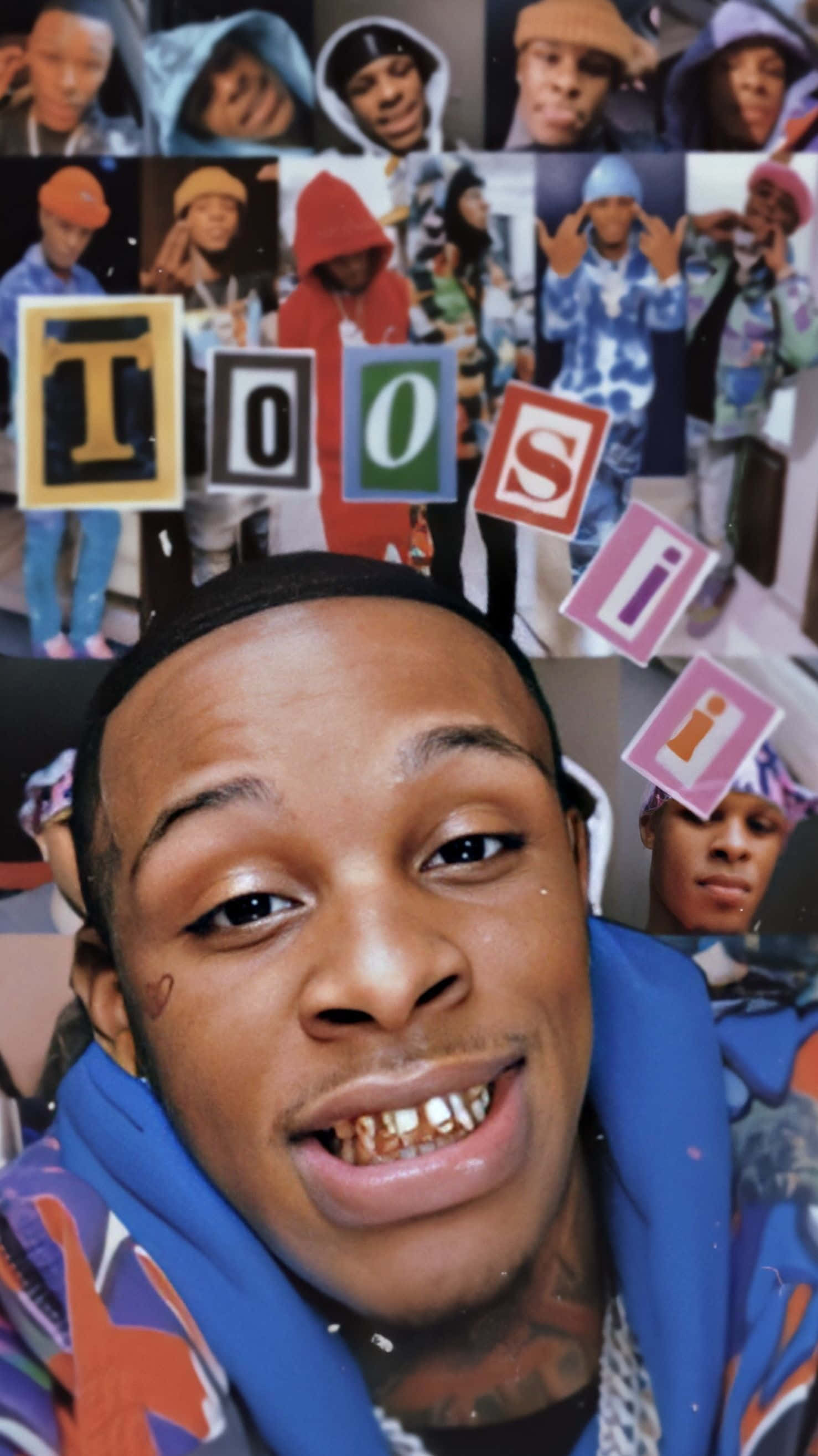 Toosii, blue hoodie, gold teeth, 2K Phone Wallpaper
