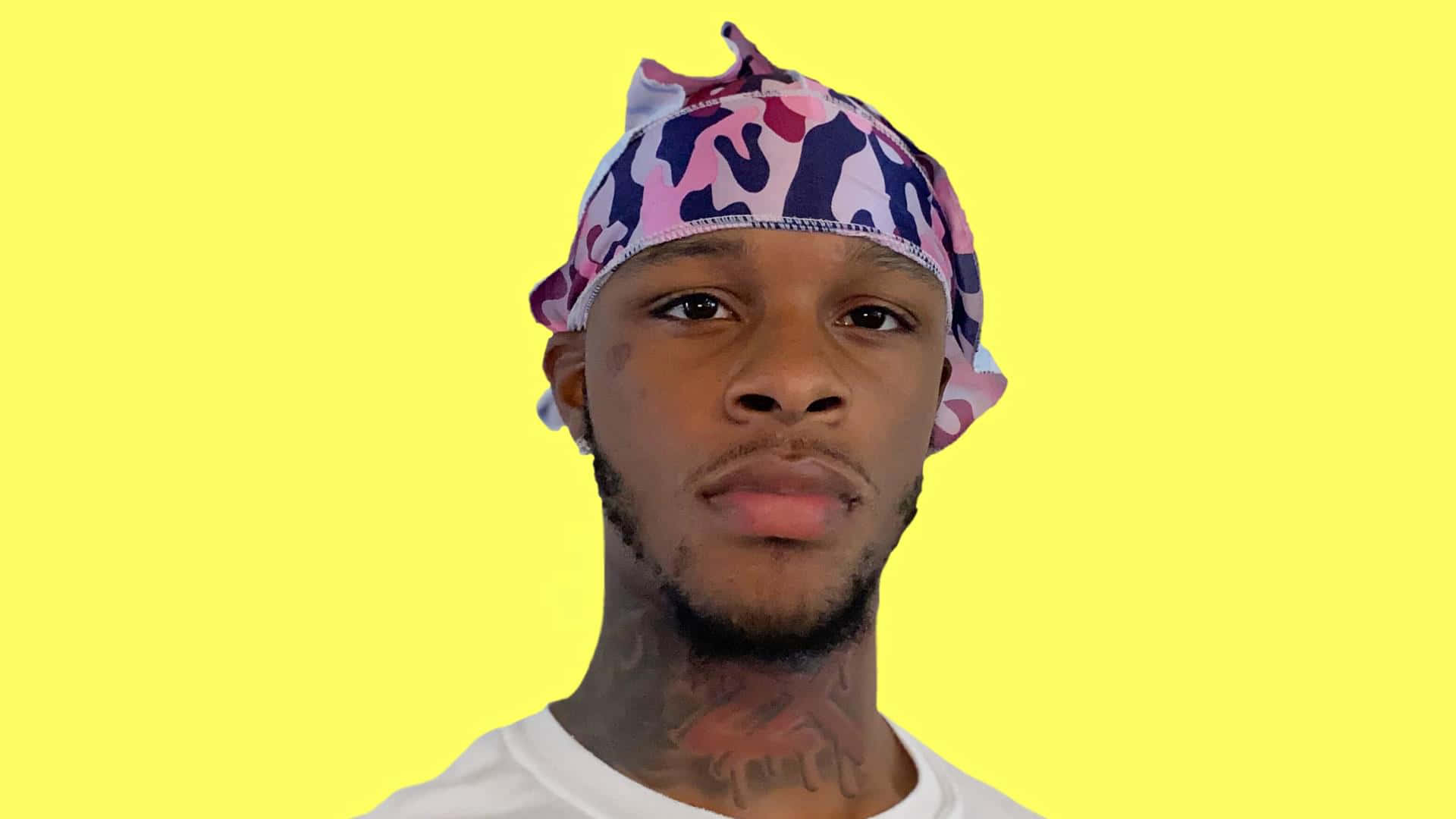 Toosii, pink and blue camouflage bandana, bright yellow background, Full HD Desktop Wallpaper