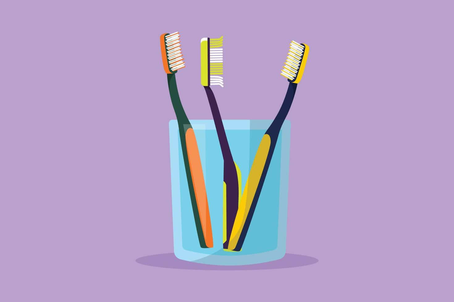 colorful toothbrushes, light blue glass holder, soft lavender background, HD Desktop Wallpaper
