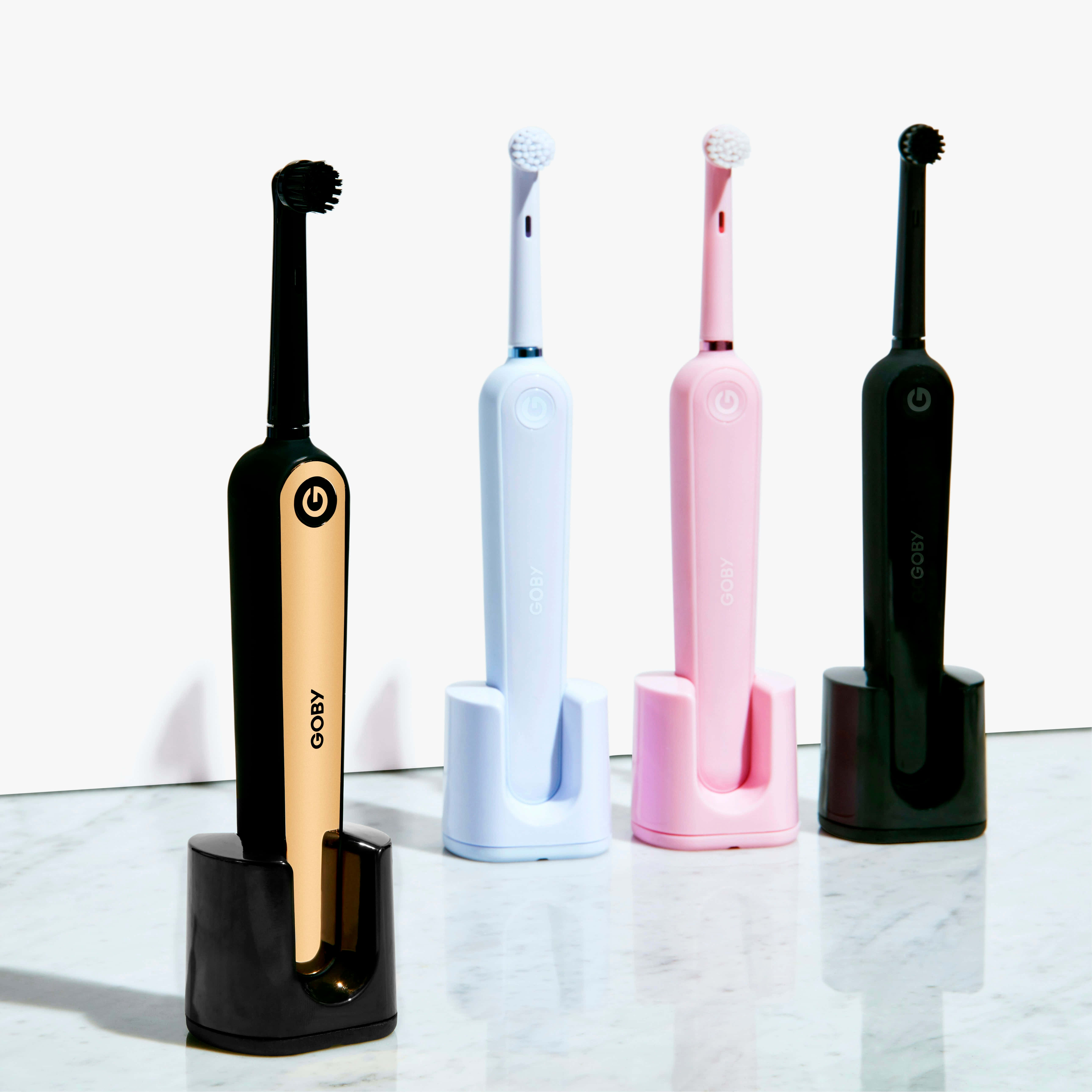 electric toothbrushes, black gold light blue and pink, matching chargers, 5K Desktop Wallpaper