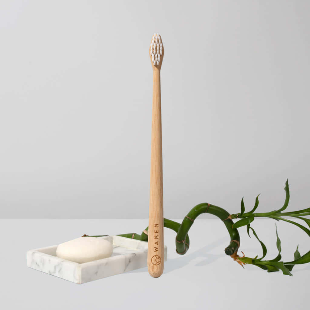 eco friendly bamboo toothbrush, white bristles, white soap bar, SD Desktop Wallpaper