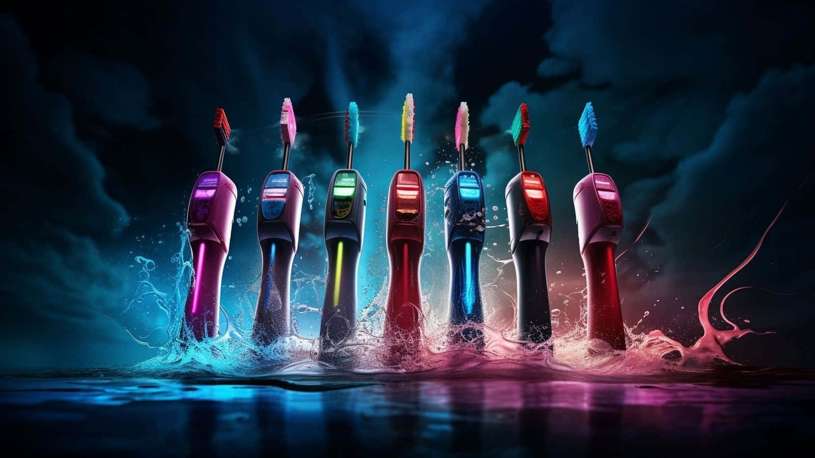 electric toothbrushes, colorful display, glowing, HD Desktop Wallpaper