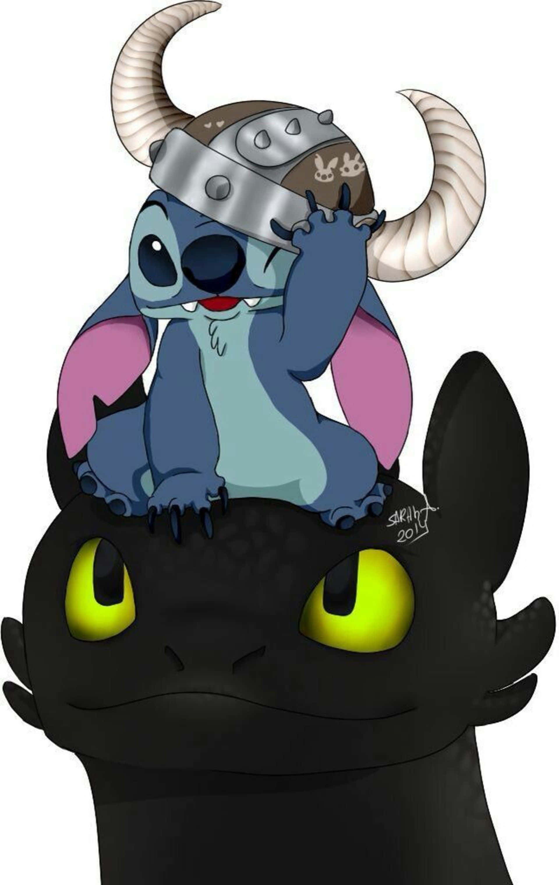 Toothless, Stitch, Viking helmet, 2K Phone Wallpaper