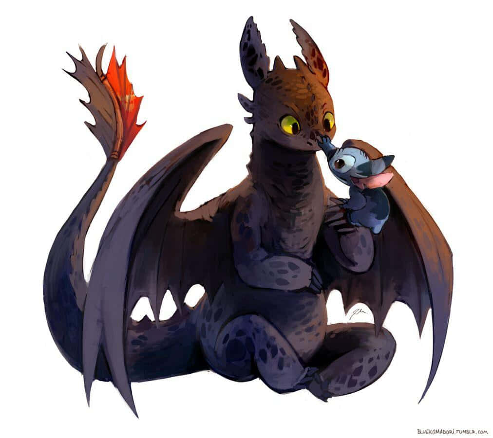 Toothless, Stitch, dark brown dragon, SD Desktop Wallpaper