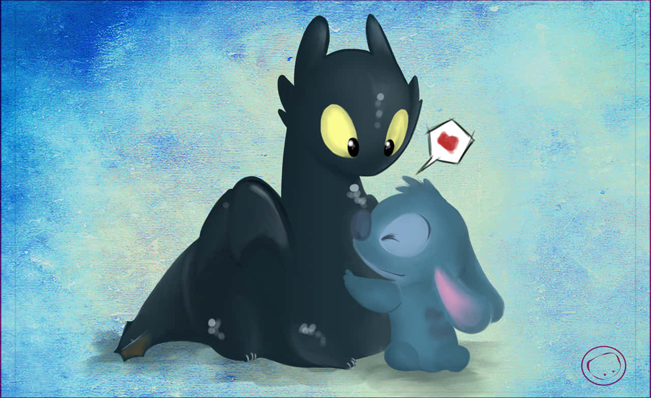 Toothless, Stitch, glowing yellow eyes, HD Desktop Wallpaper