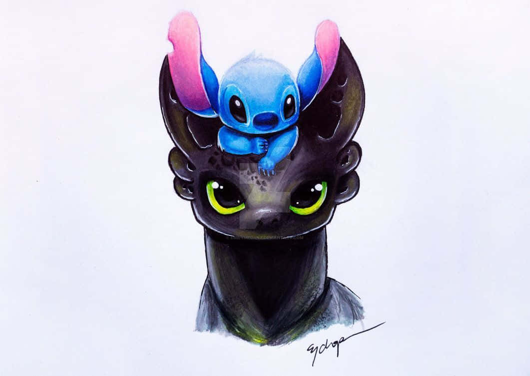 Toothless, Stitch, blue alien, SD Desktop Wallpaper