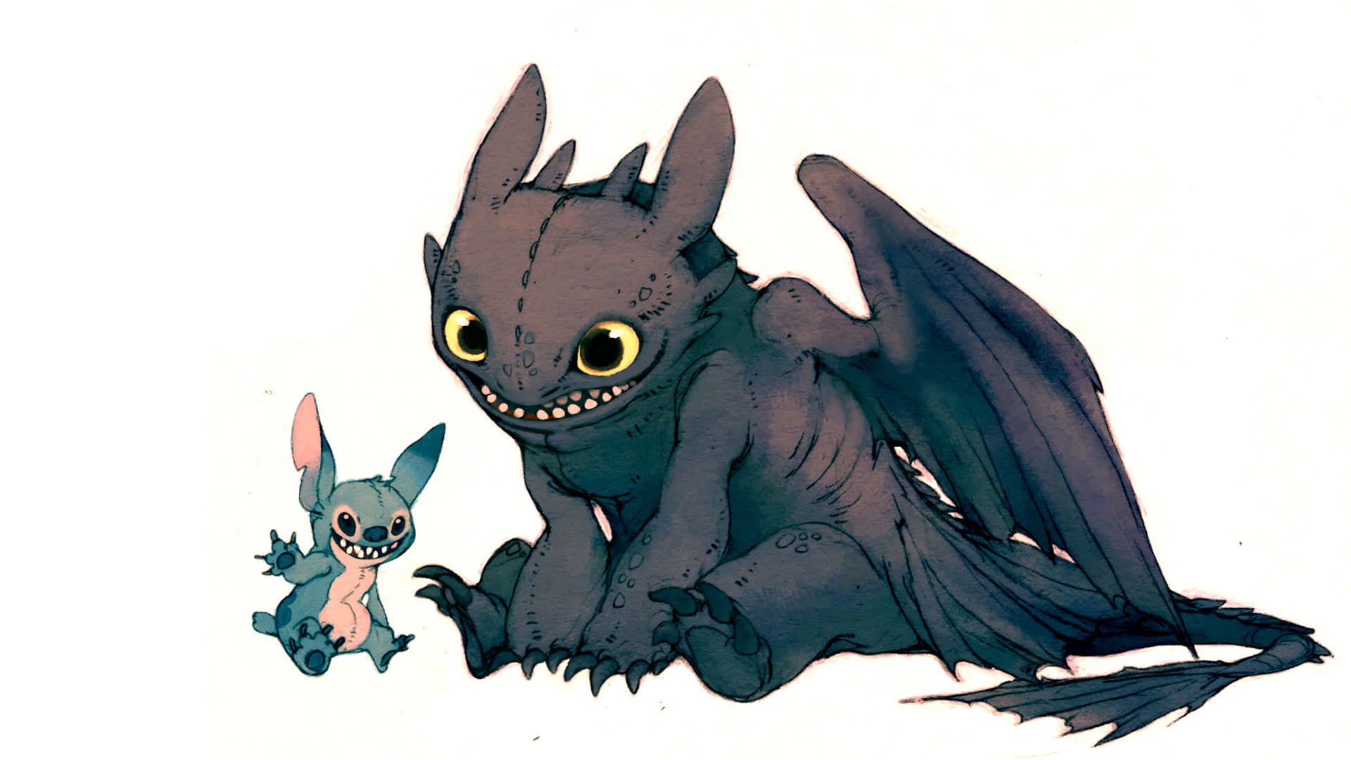 Toothless, Stitch, blue alien, Full HD Desktop Wallpaper