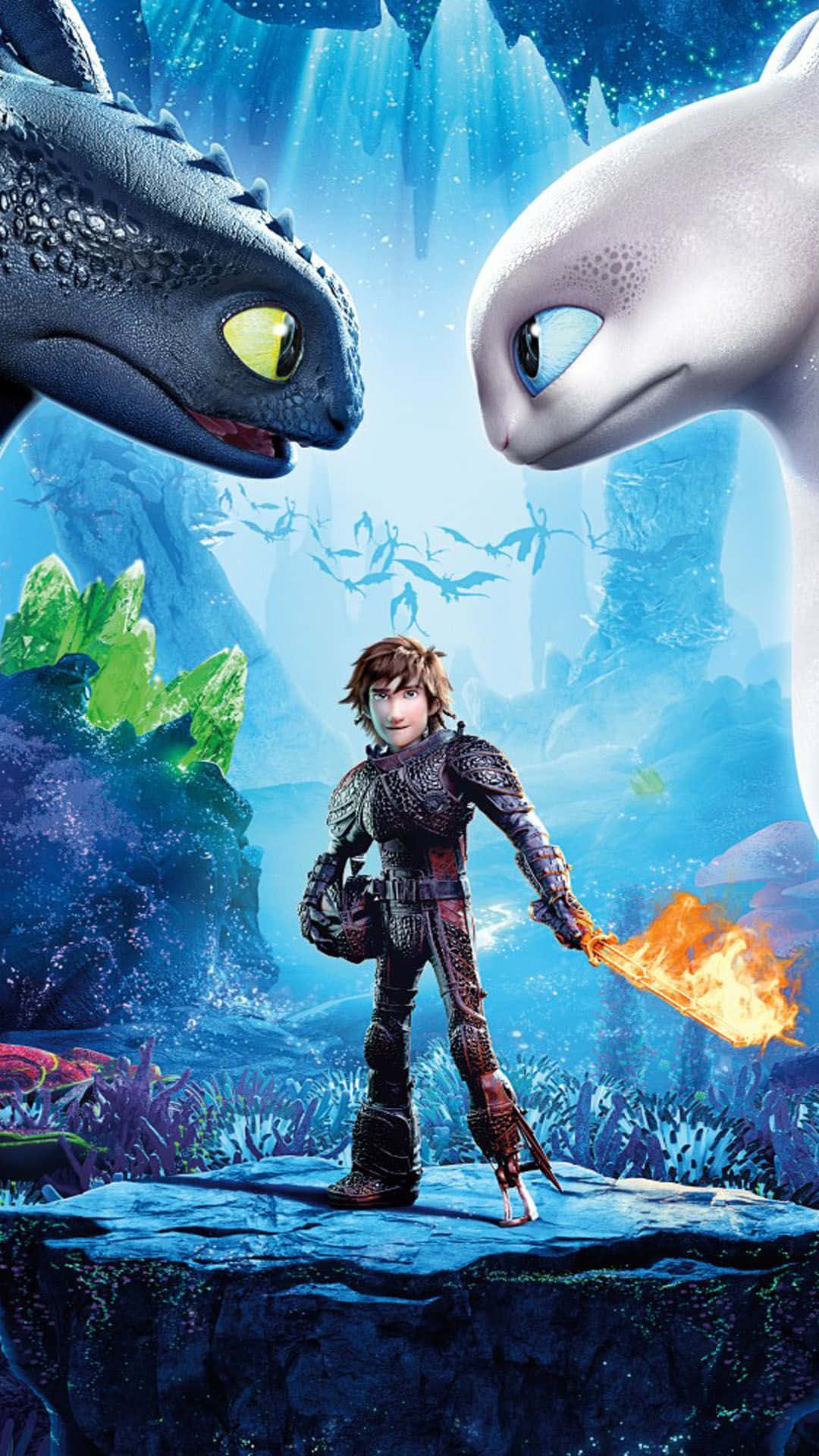 Toothless, Stitch, blue underwater cavern, Full HD Phone Wallpaper