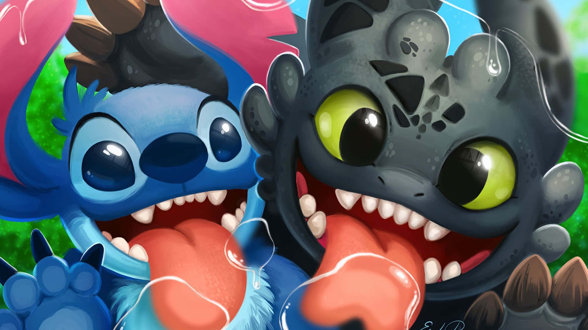 Toothless, Stitch, bubbles, Full HD Desktop Wallpaper
