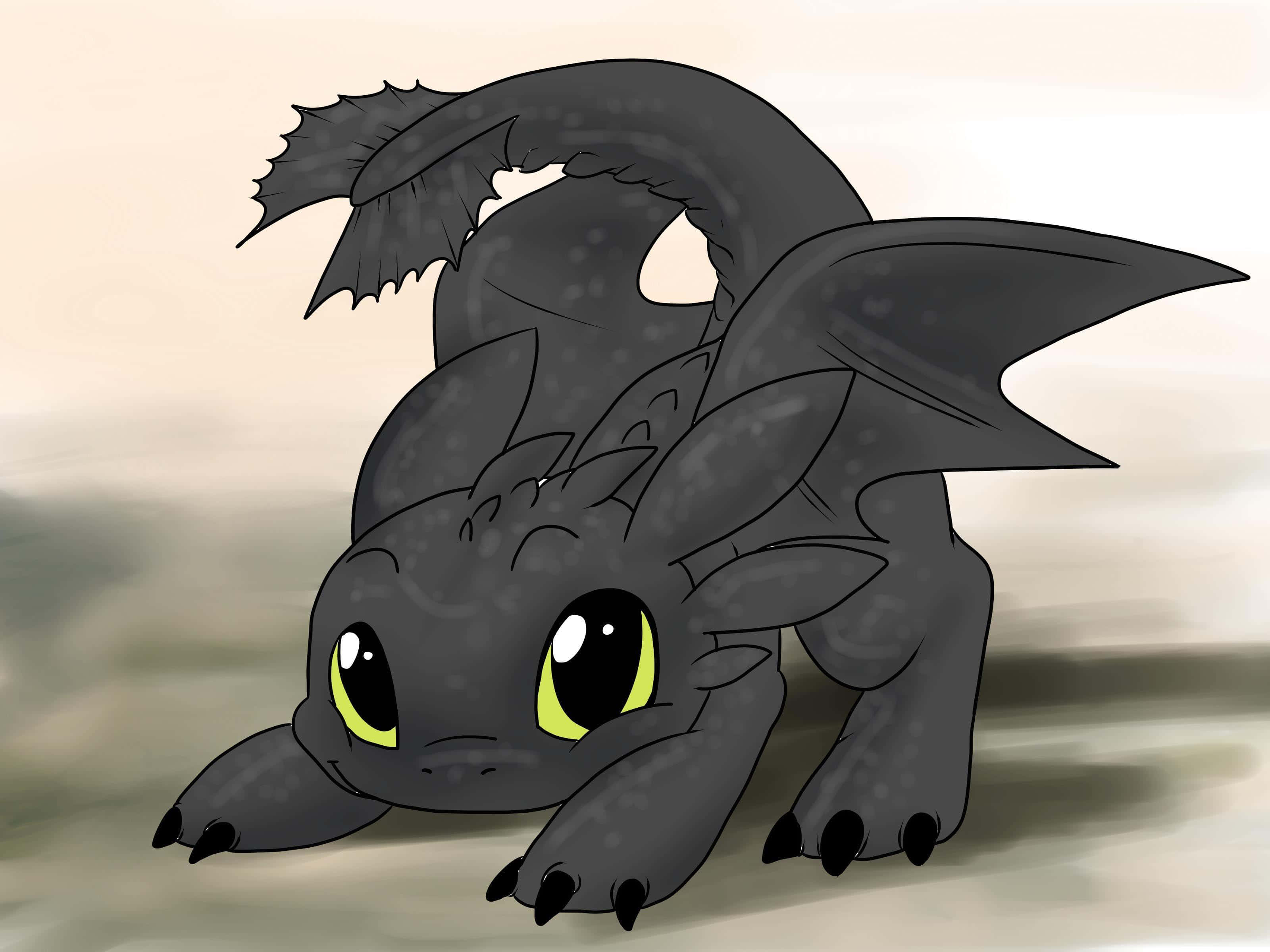 Toothless, black dragon, glowing green eyes, 2K Desktop Wallpaper