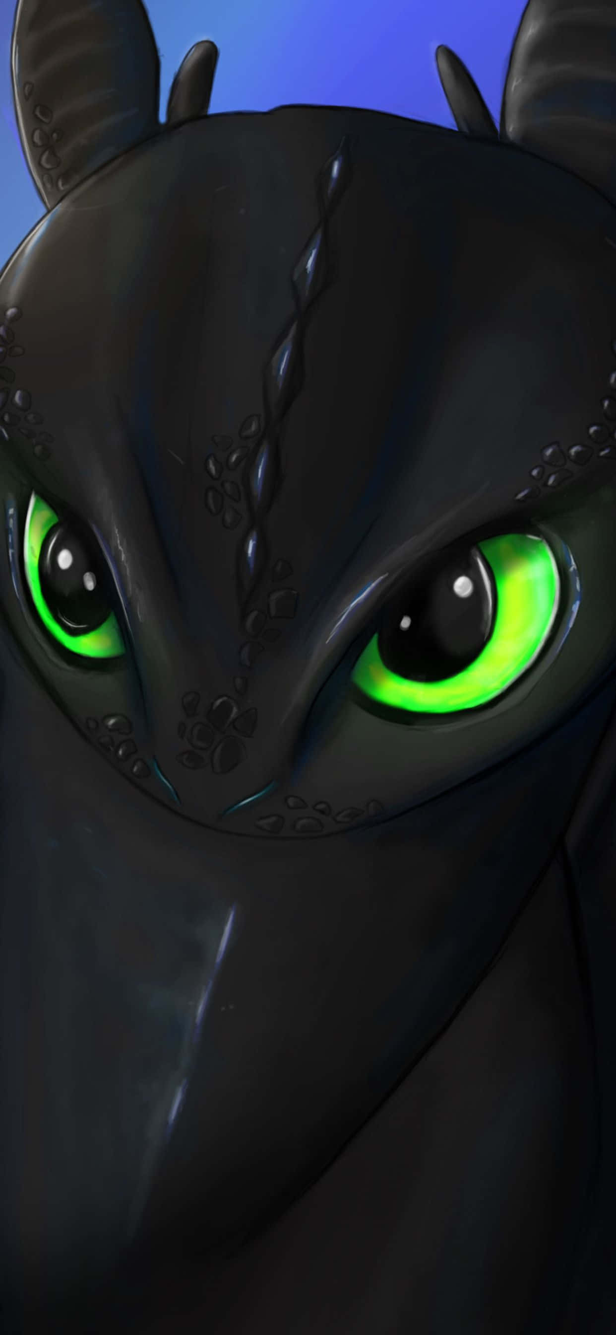 Toothless, black dragon, glowing green eyes, 2K Phone Wallpaper