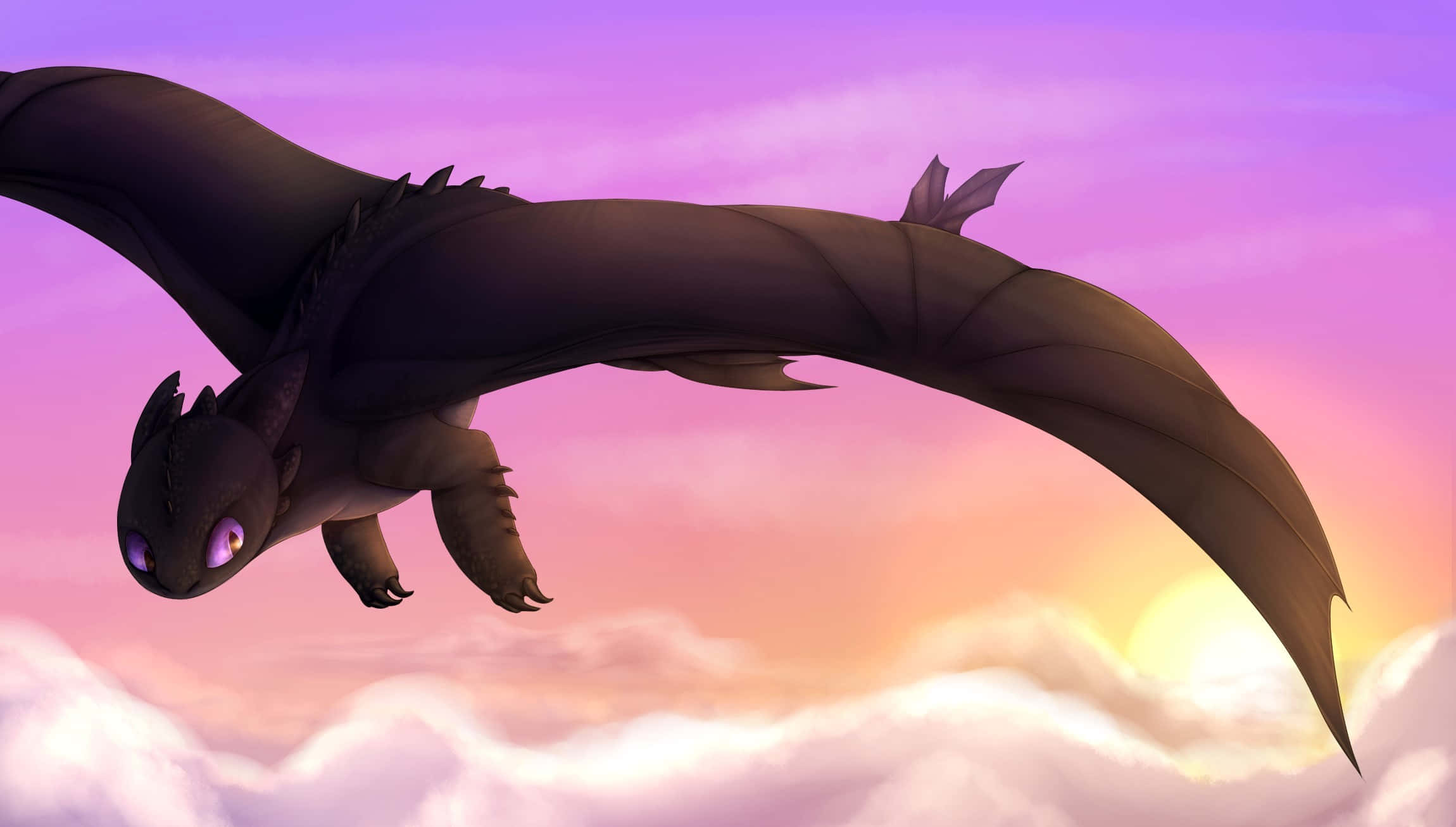 Toothless, black dragon, purple eyes, Full HD Desktop Wallpaper