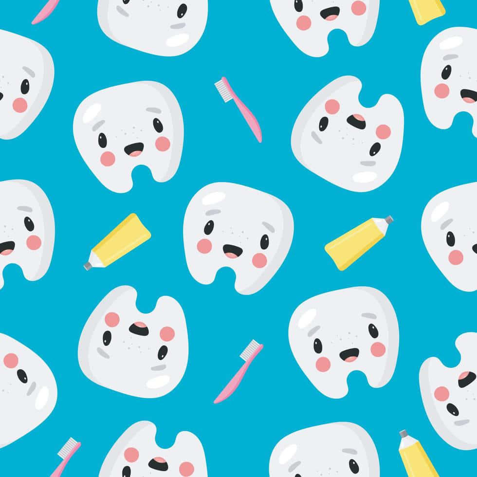 cute dental hygiene pattern, cartoon teeth, rosy cheeks, SD Desktop Wallpaper